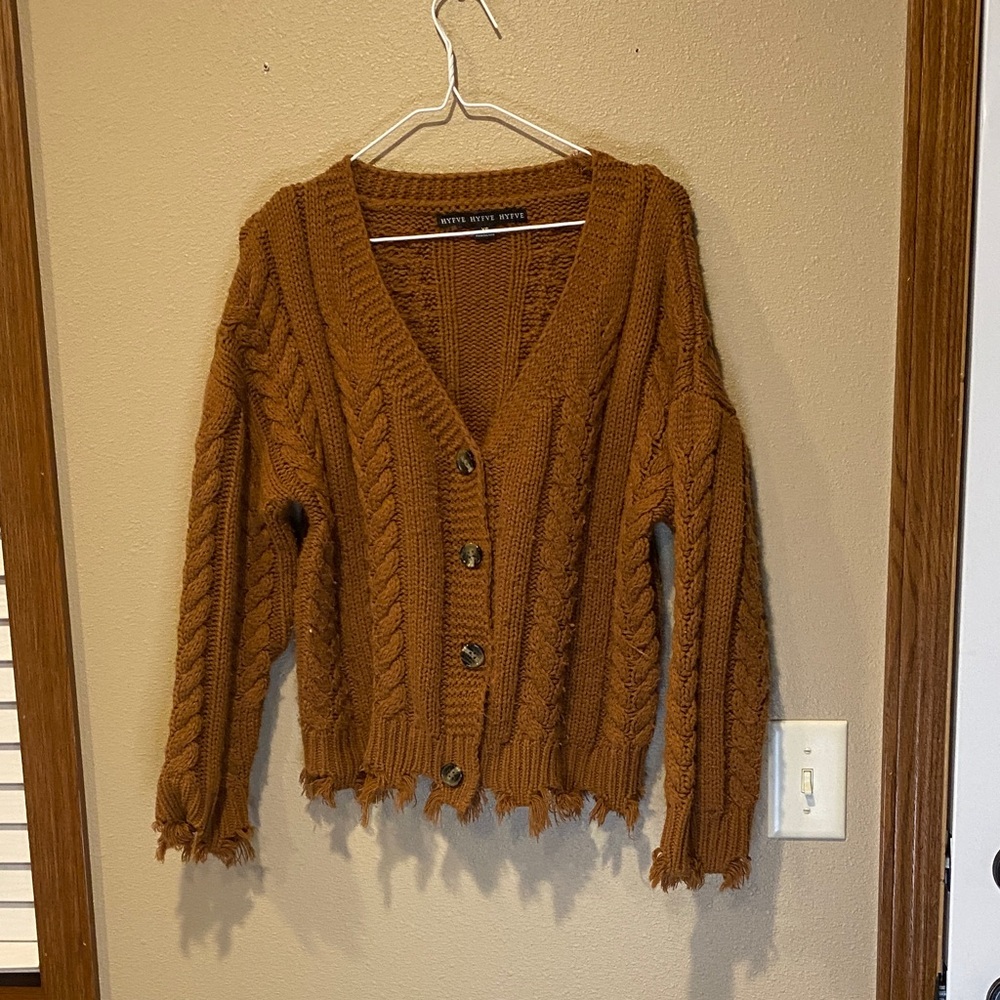 Hyfve Rustic Brown Cable Cardigan - image 1
